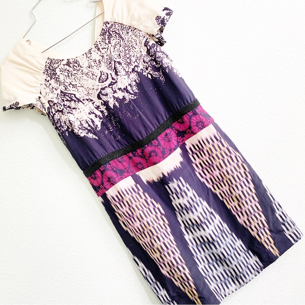 ETRO abstract mixed print silk short sleeve dress size 38 elegant designer